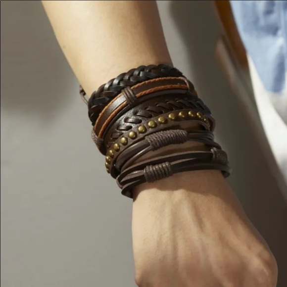 Men’s Genuine Leather Rope Bracelet Set - Picture 1 of 4